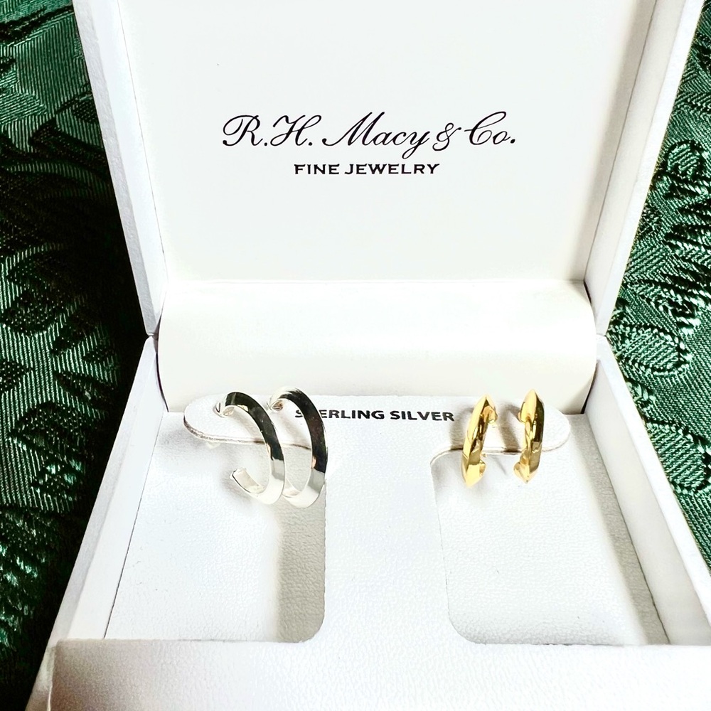 Gorgeous Set of Sterling Silver and Gold Over Sterling Hoop Earrings - Picture 3 of 8